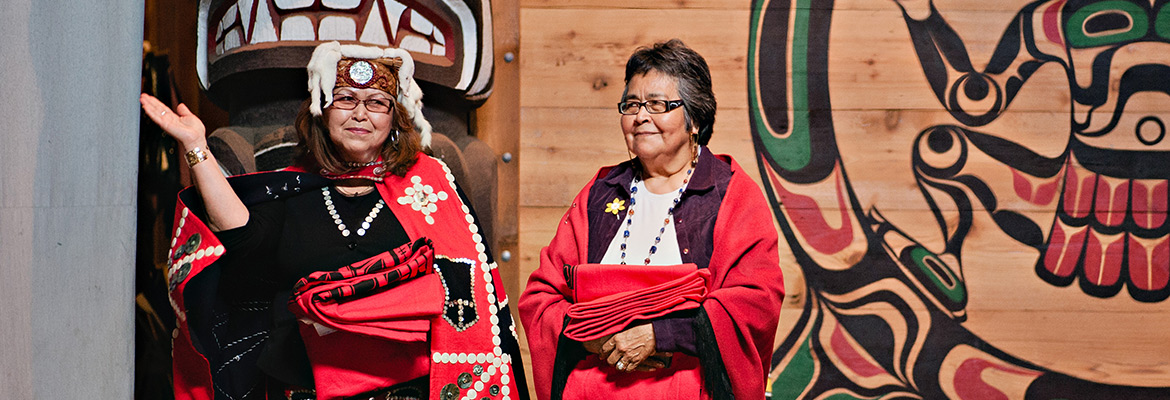 NIC Elders in Residence Fernanda Paré and Evelyn Voyageur at an event in Campbell River.