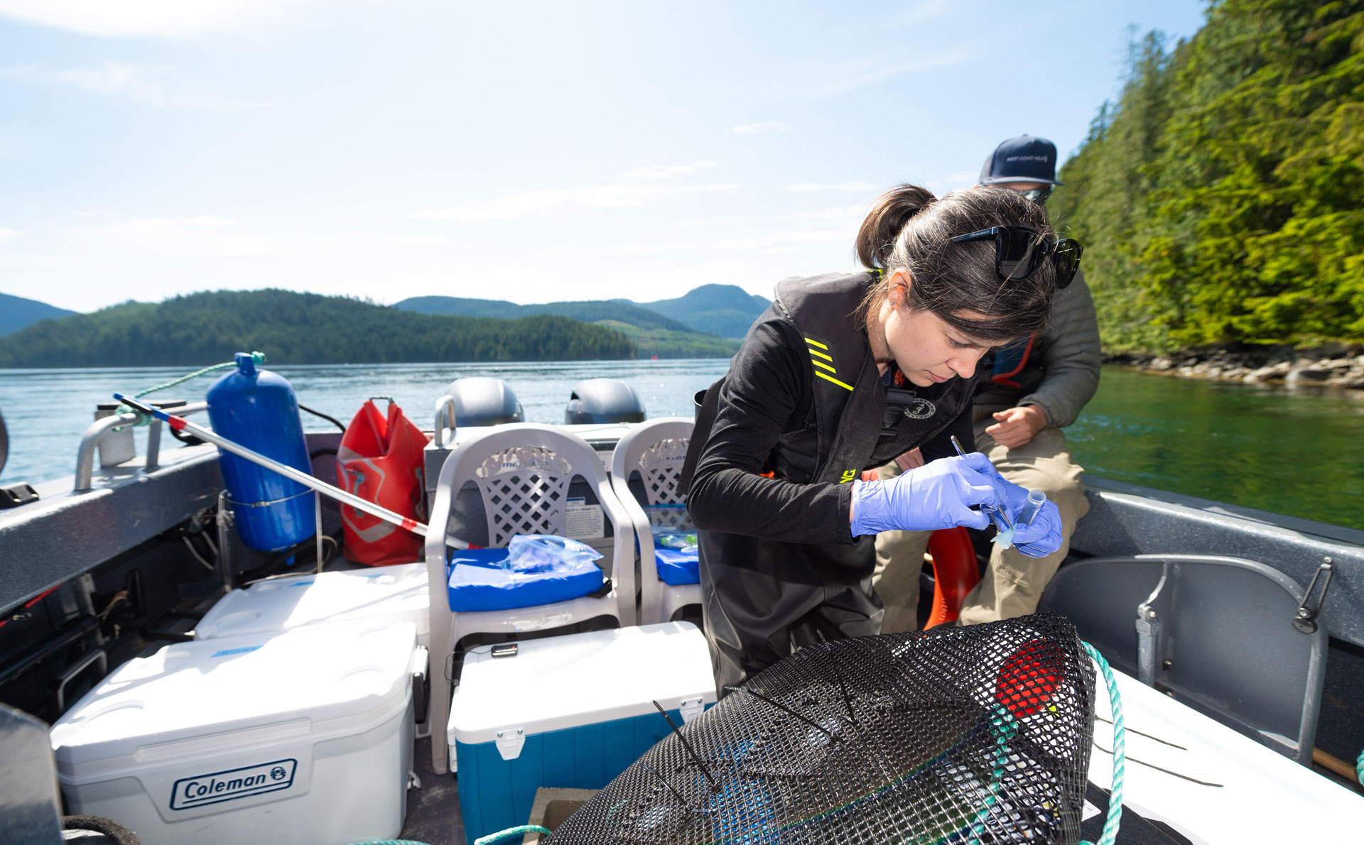 CARTI seaweed researchers standing on a boat off the Campbell River coastline