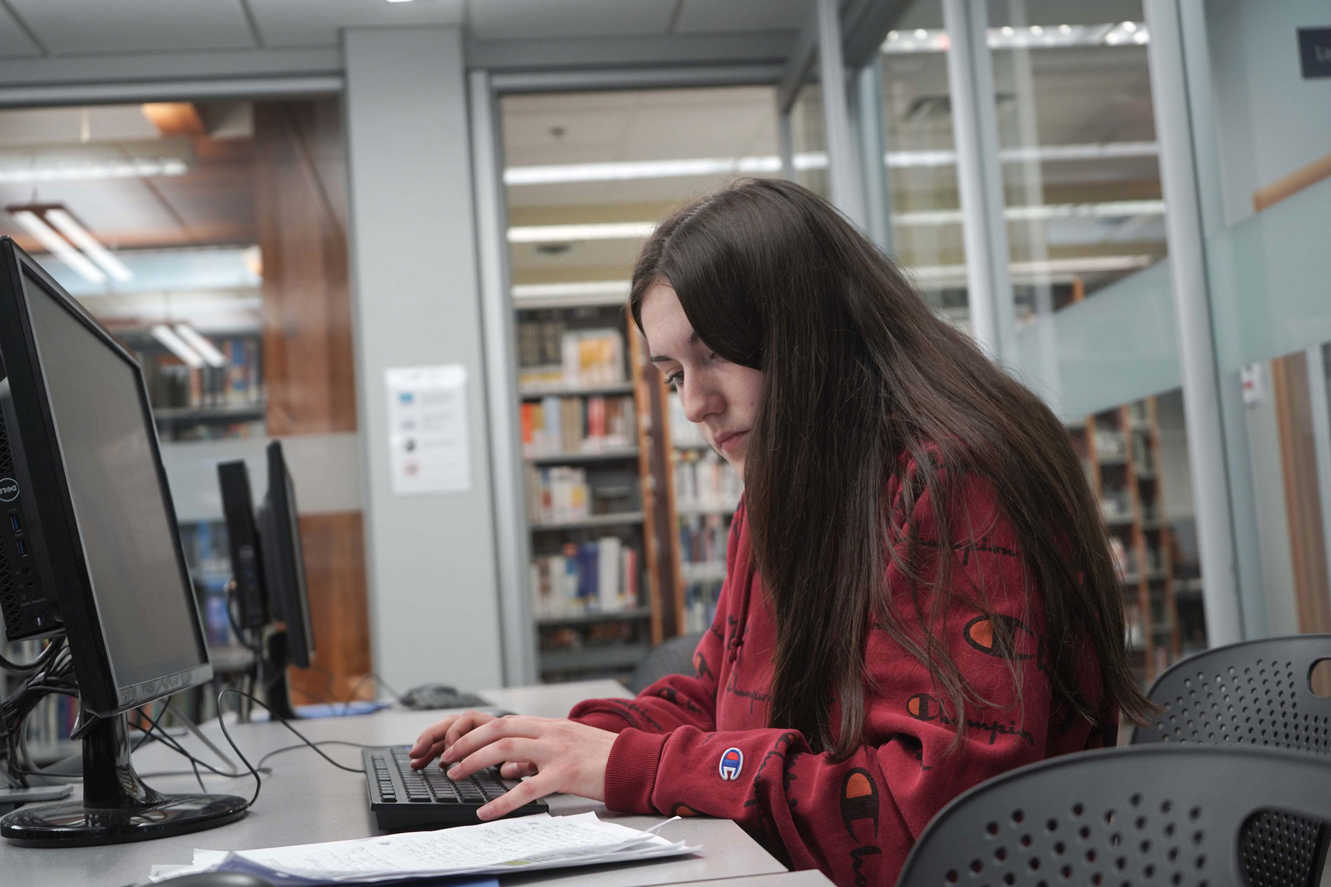 Students sharing a conversation in a common student space at the Comox Valley campus