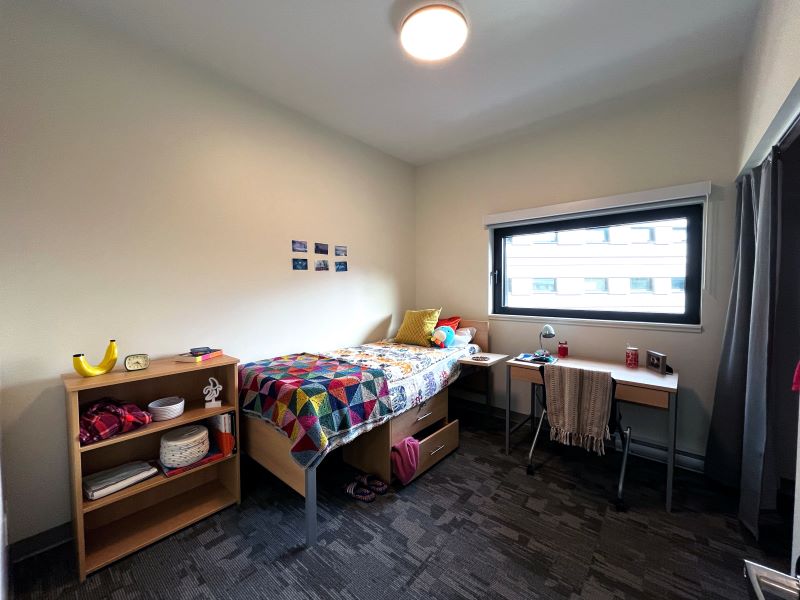 Bedroom in a quad suite at the NIC Comox Valley student housing commons