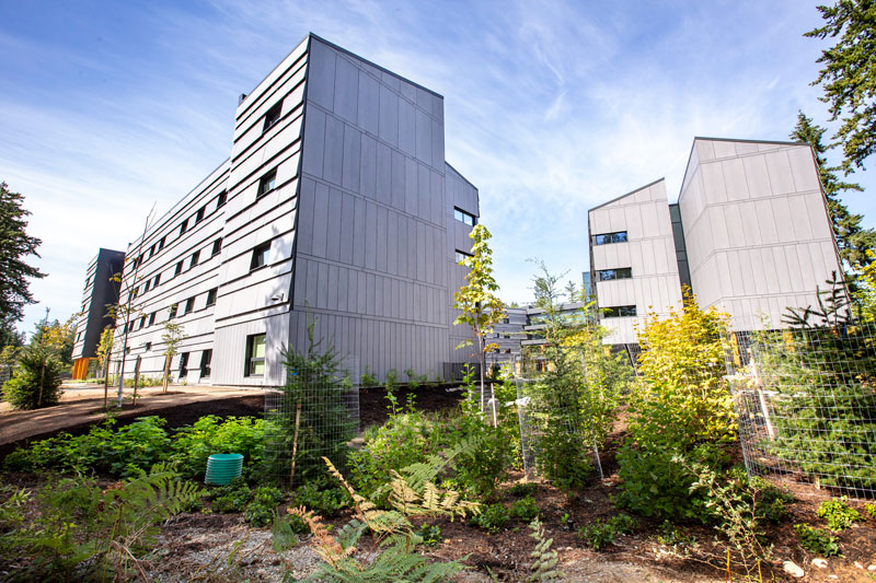 Exterior of tul'al'txw viewed from the pedestrian bridge