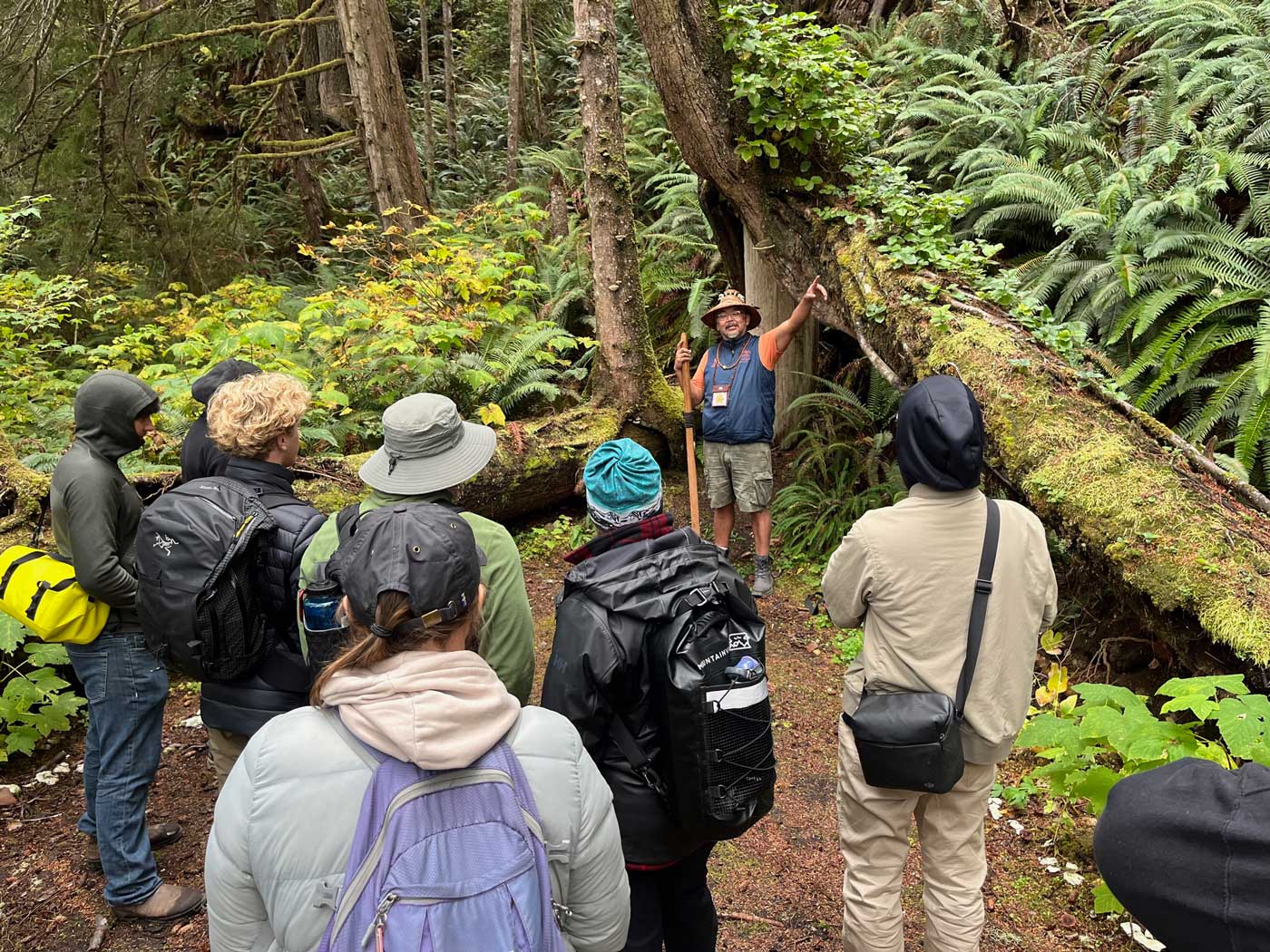 Adventure Guiding students on a Bamfield excursion in the forest