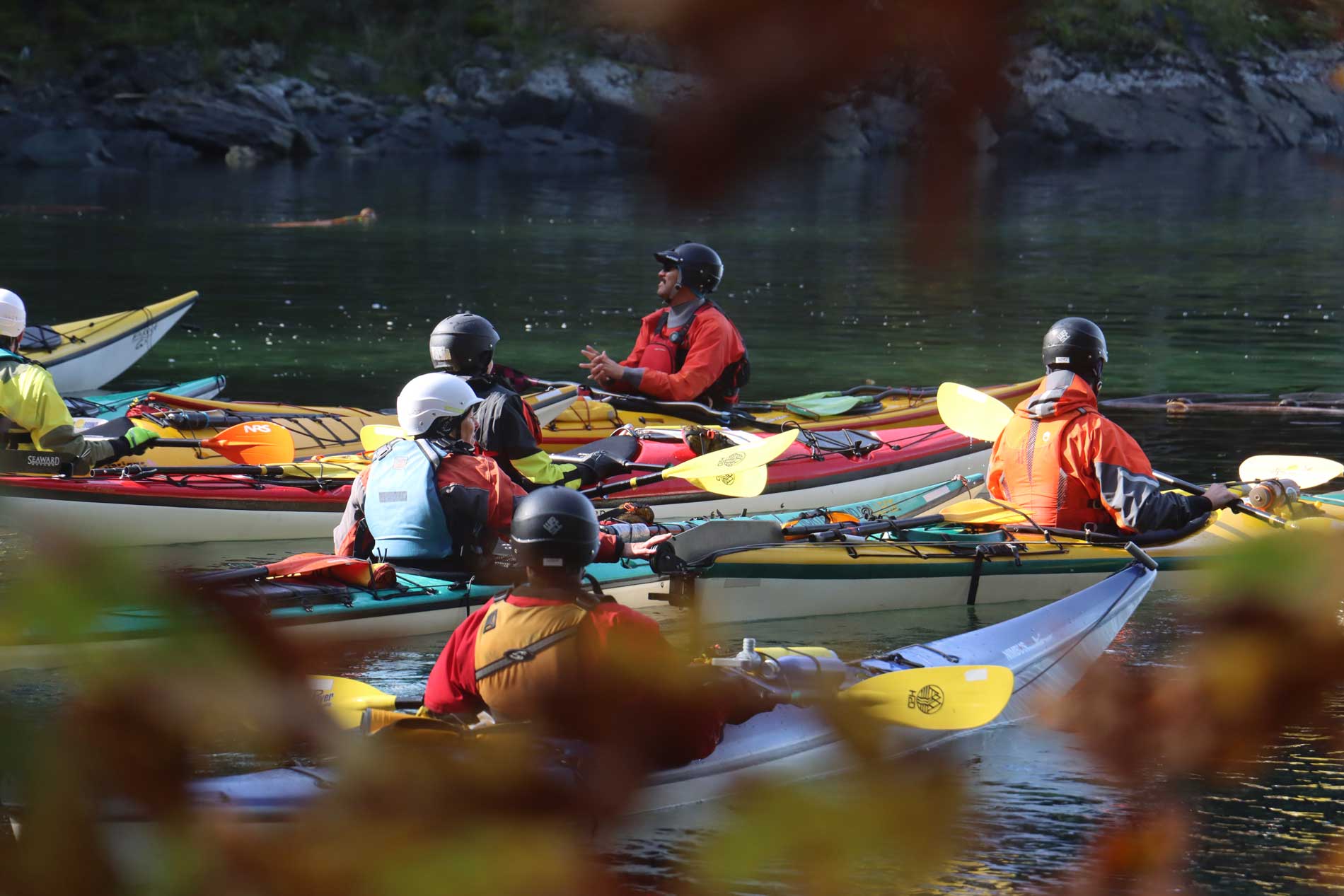 Students kayaking near Quadra Island.