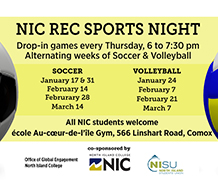 NIC offers free drop-in soccer and volleyball for students