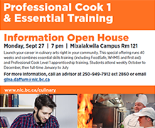 Open House: Professional Cook 1 & Essentials Skills program in Port Hardy